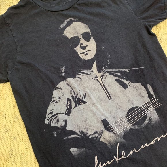 John Lennon Beatles Guitar Signature Portrait Live Nation Merchandise Navy Blue - Picture 3 of 7